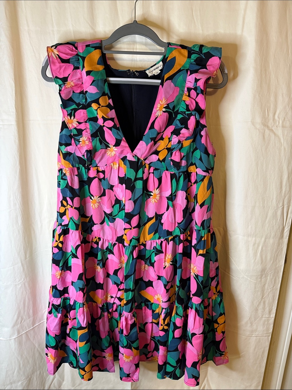 eesome Black Dress with Bright Pink & Yellow Floral Print
